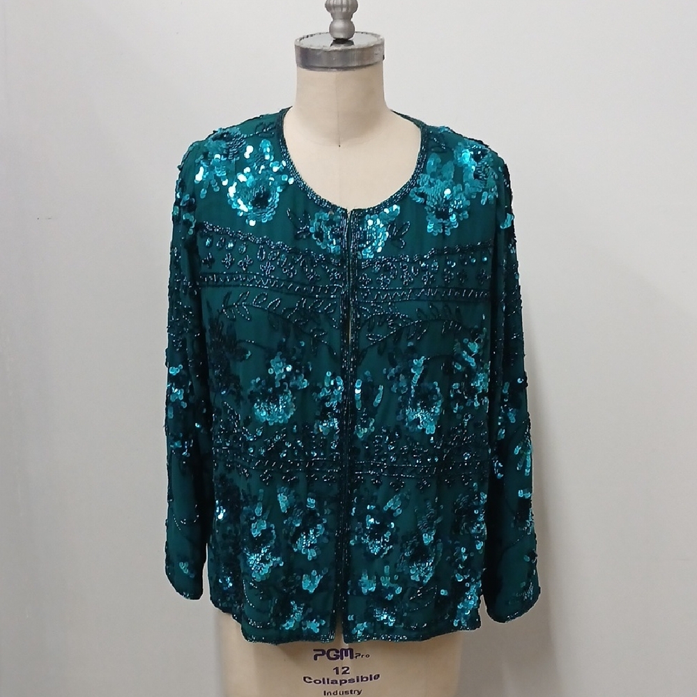 Vintage Draper's & Damon's Teal Green Sequin Jacket / Size PL